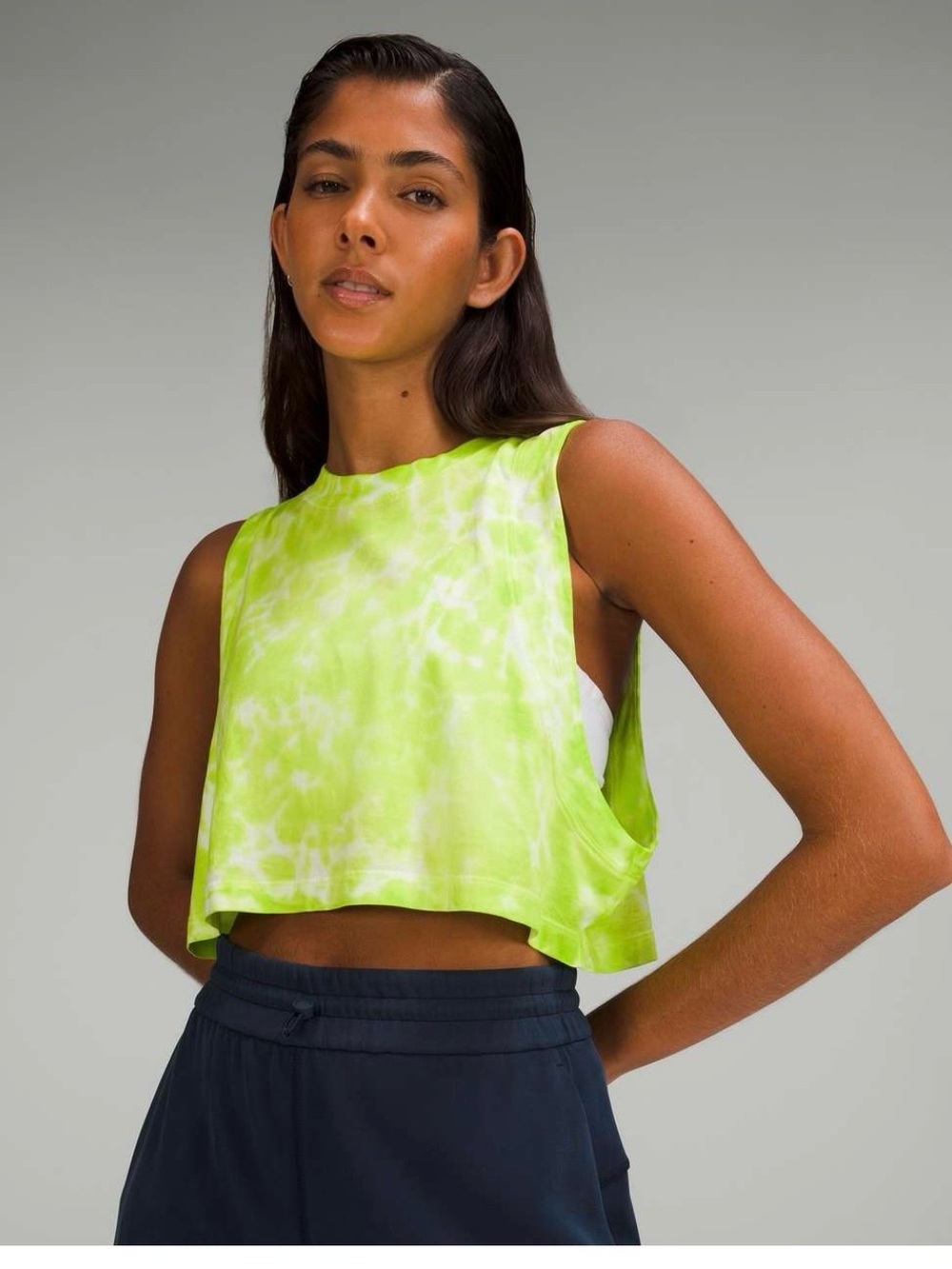 Lululemon Neon Lime Tie-Dye Cropped Muscle Tank Top